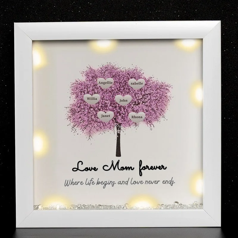 Vangogifts 'Love Mom Forever' Small Tree Personalised family tree framed print, anniversary gift, Mums birthday, Nans birthday, Gifts for her, New home gift, wedding gift