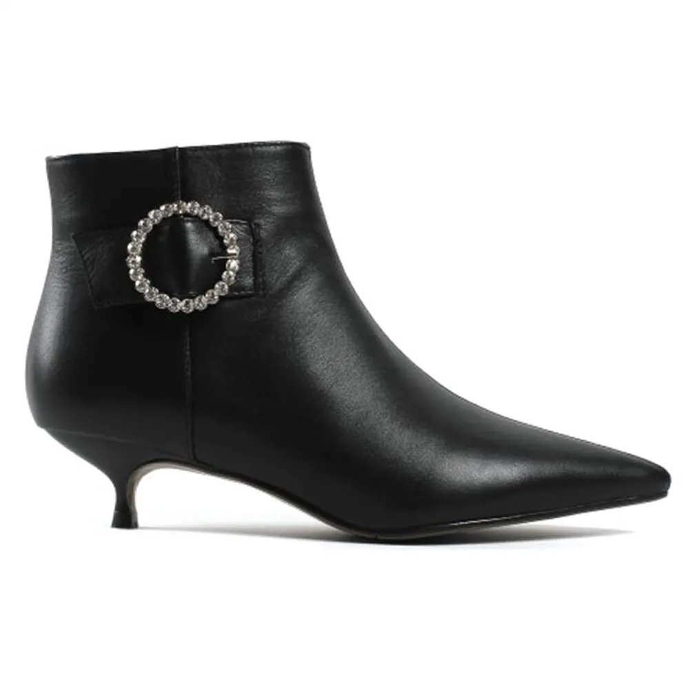 4cm Women's Ankle Boots Low Heels Shoes Zipper Booties Solid Color With Diamons-vocosishoes