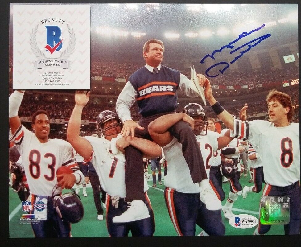 MIKE DITKA Signed Autographed SB XX CHICAGO BEARS 8x10 Photo Poster painting. BECKETT WITNESS