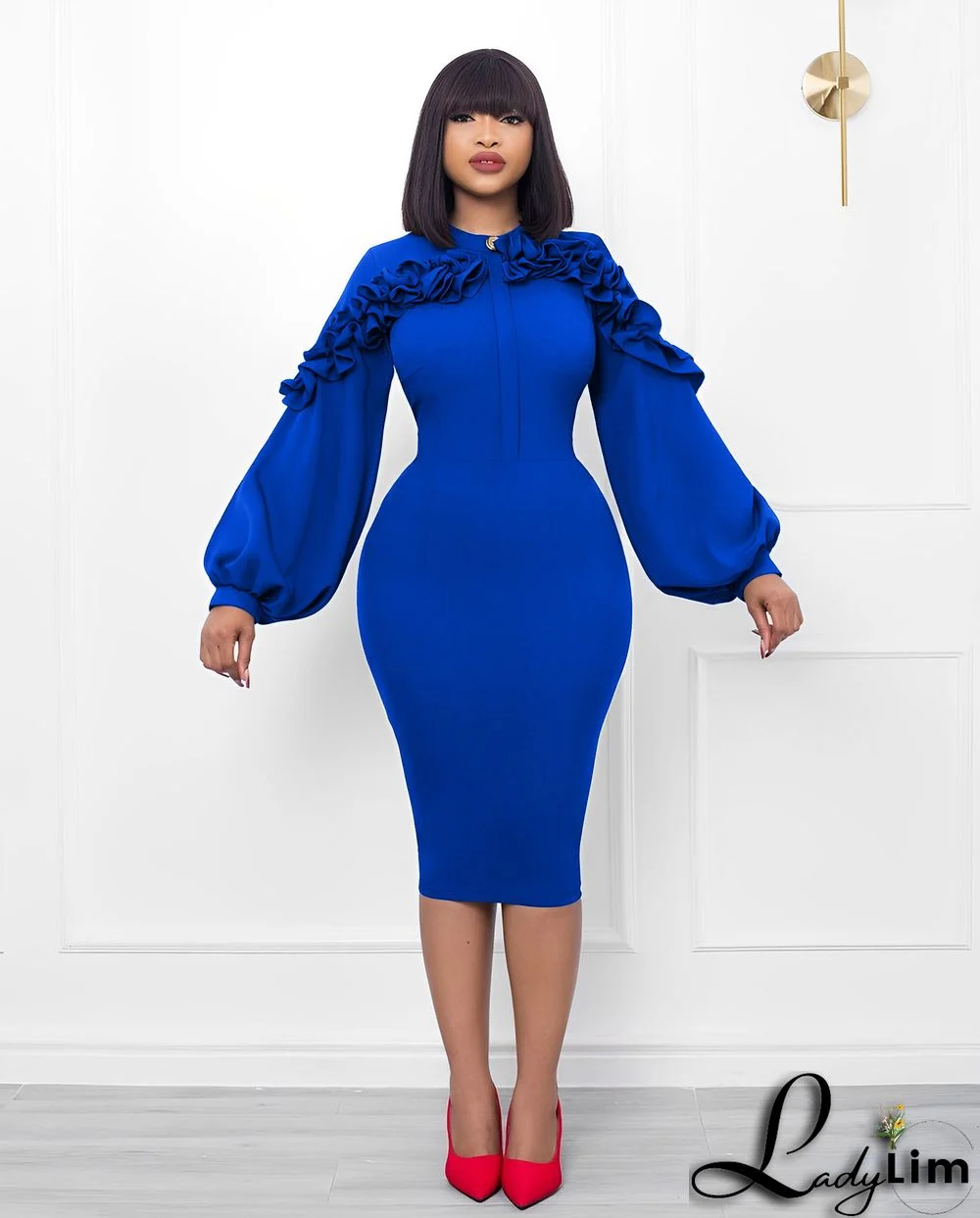 Women Fall Shirt Collar Long Sleeve Bodycon Dress