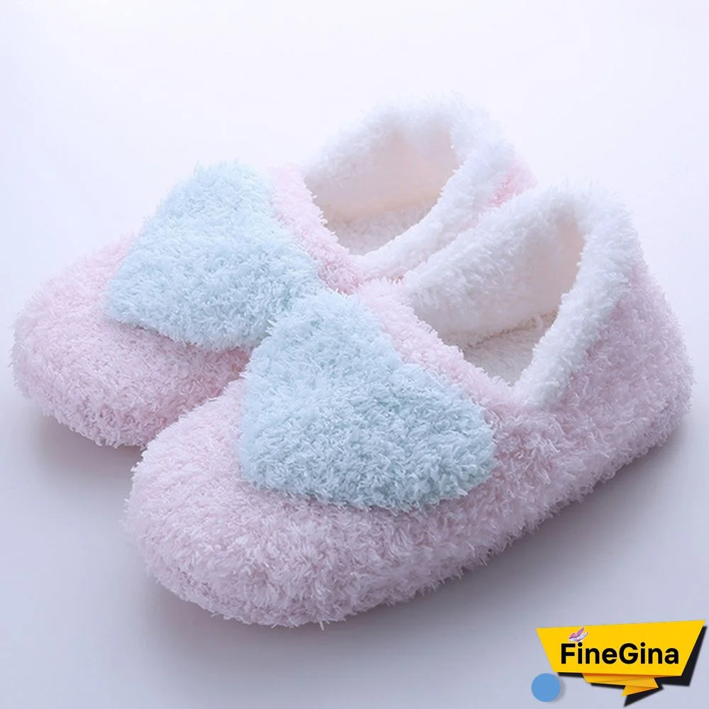 Lovely Big Heart-Shaped Women Slippers Warm Soft Sole Plush Home Floor Covered Heel Shoes