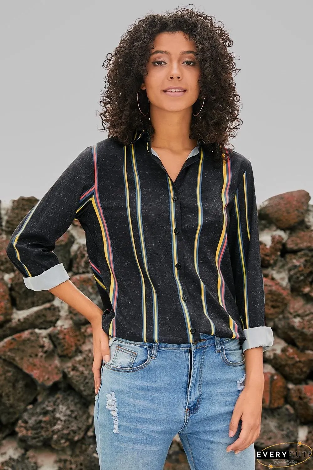 Women's Vertical Striped Button-Down Shirt