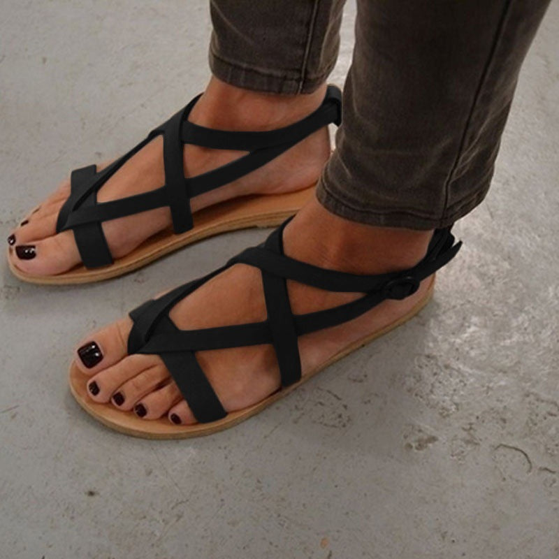 Women's flat clip toe strappy gladiator sandals summer rome style beach sandals
