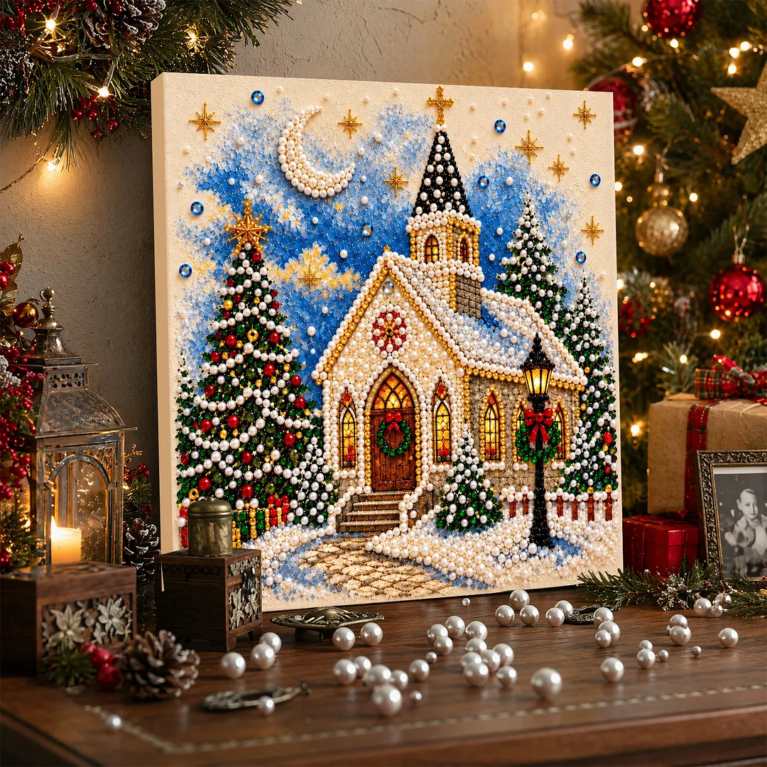 Framed Pearl Painting Kit Christmas Church Art 11.81x11.81in