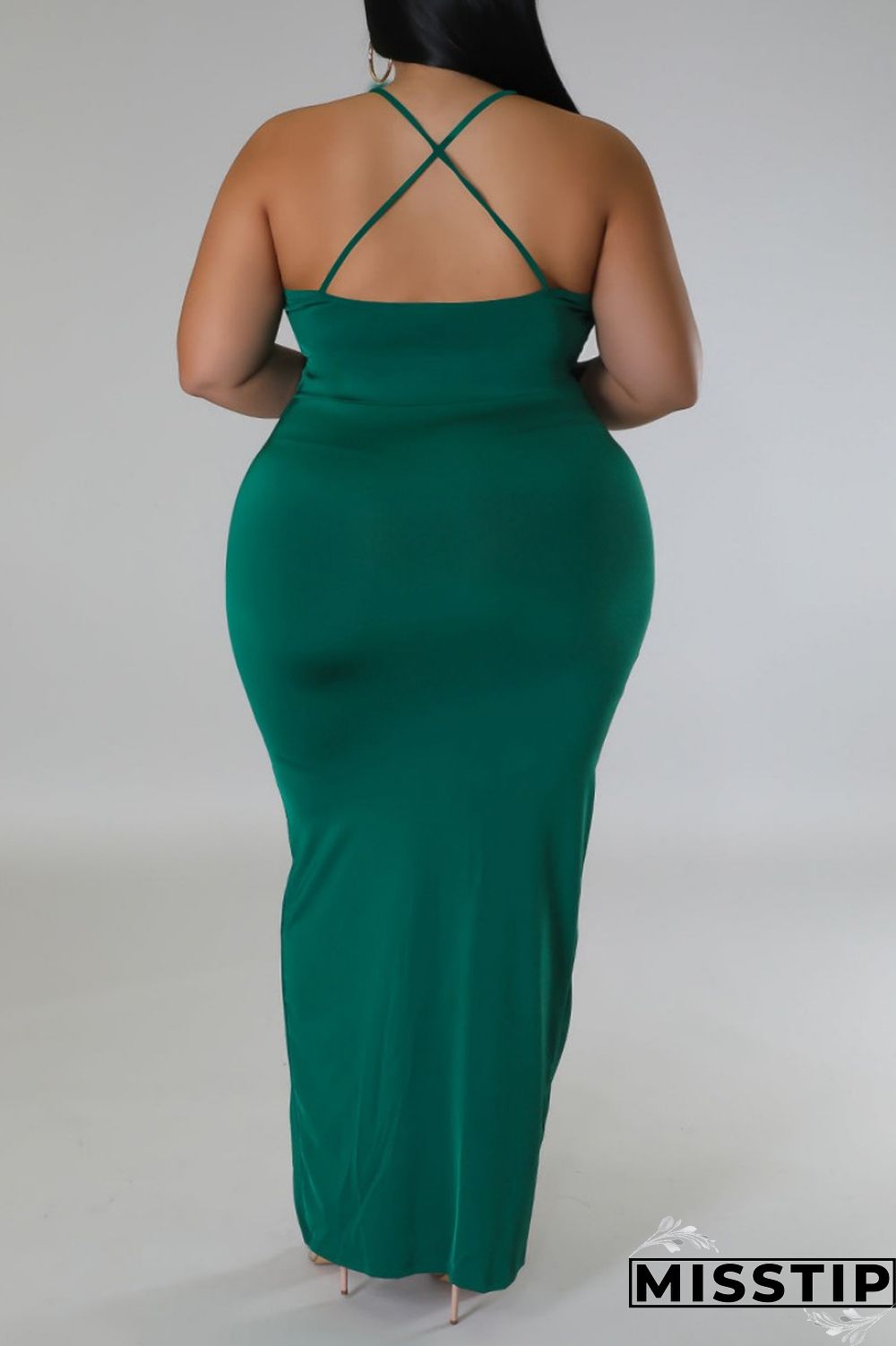 Purple Sexy Solid Patchwork Backless V Neck Sling Dress Plus Size Dresses