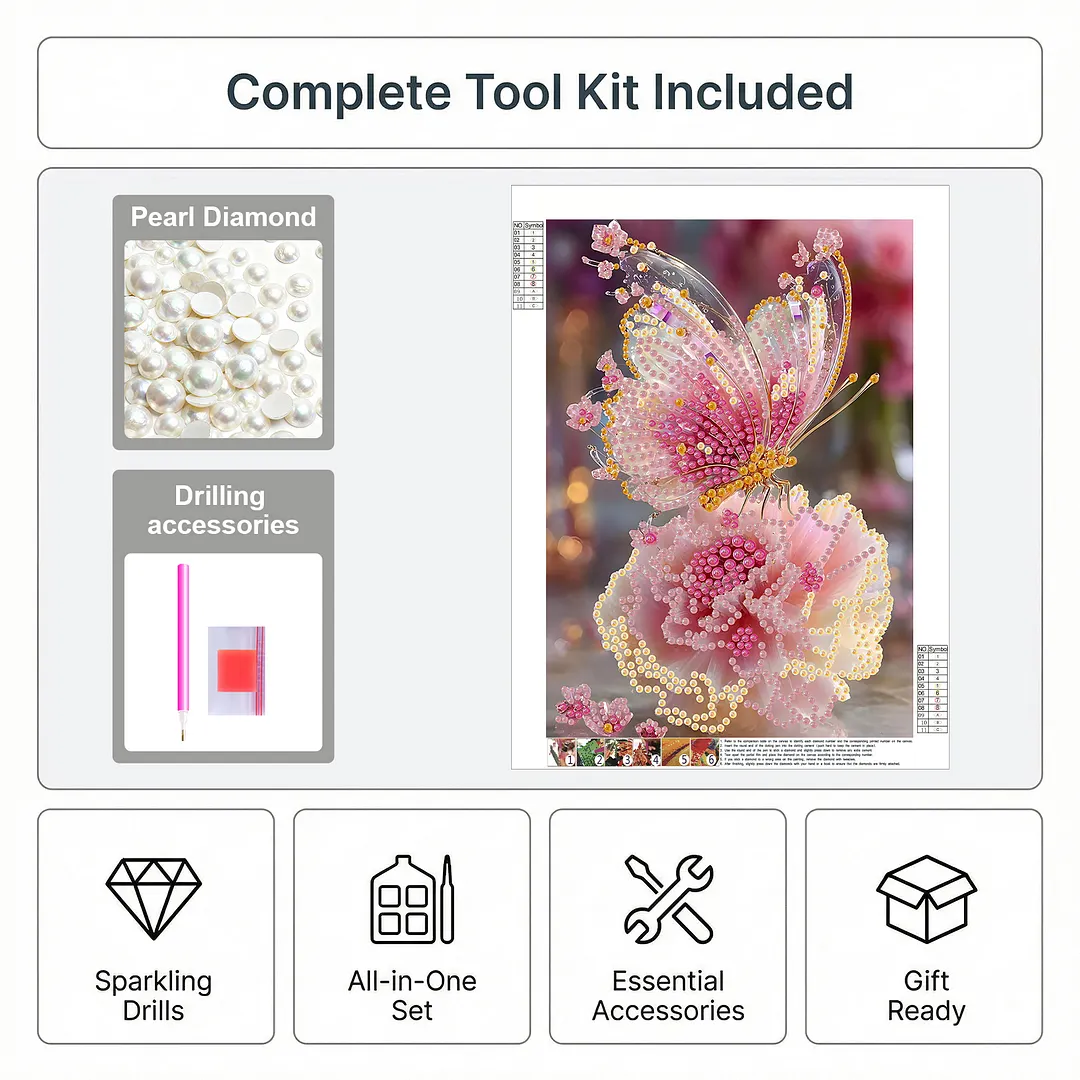 Pearl Painting Kit for Adults Pink Butterfly 11.81x15.75in