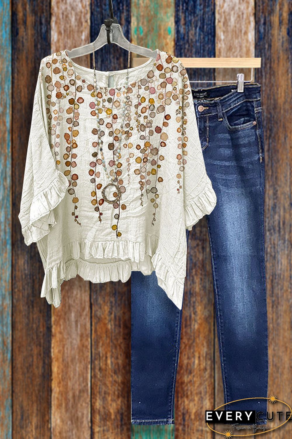 Casual Printed Ruffled Crinkled Blouse