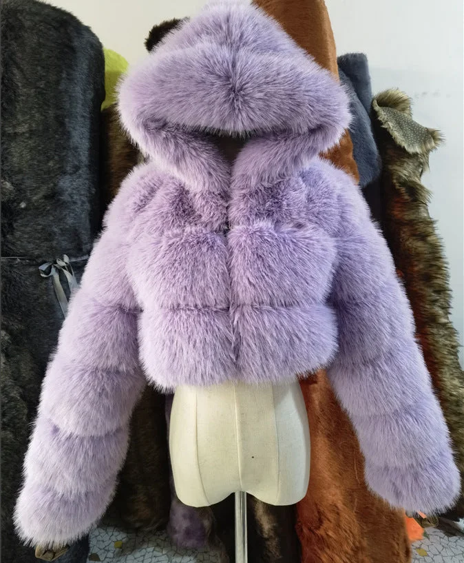 Uveng Fur Imitation Fox Stitching Hooded Long Coats