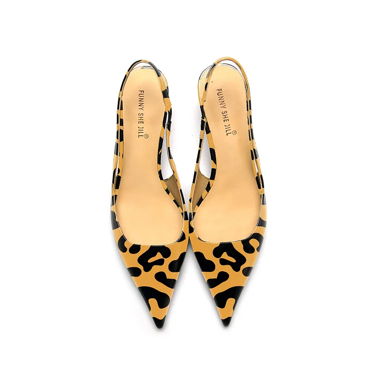Leopard Print Slingback Patent Leather Kitten Heel Dress Pumps Vdcoo