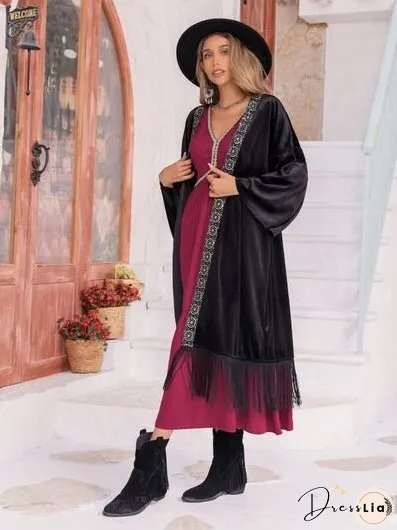 V-Neck Lantern Sleeve Ruffle Hem Dress