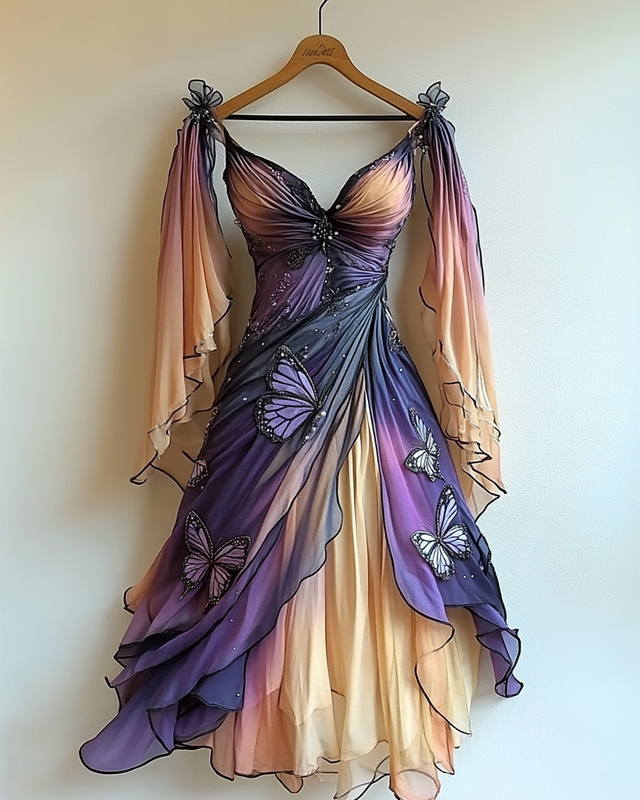 Summer Fashion Tie-Dye Star and Moon Embroidered Dress 04a3