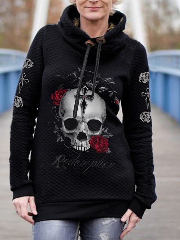 Punk Skull Waffle Thick Thermal Hoodie