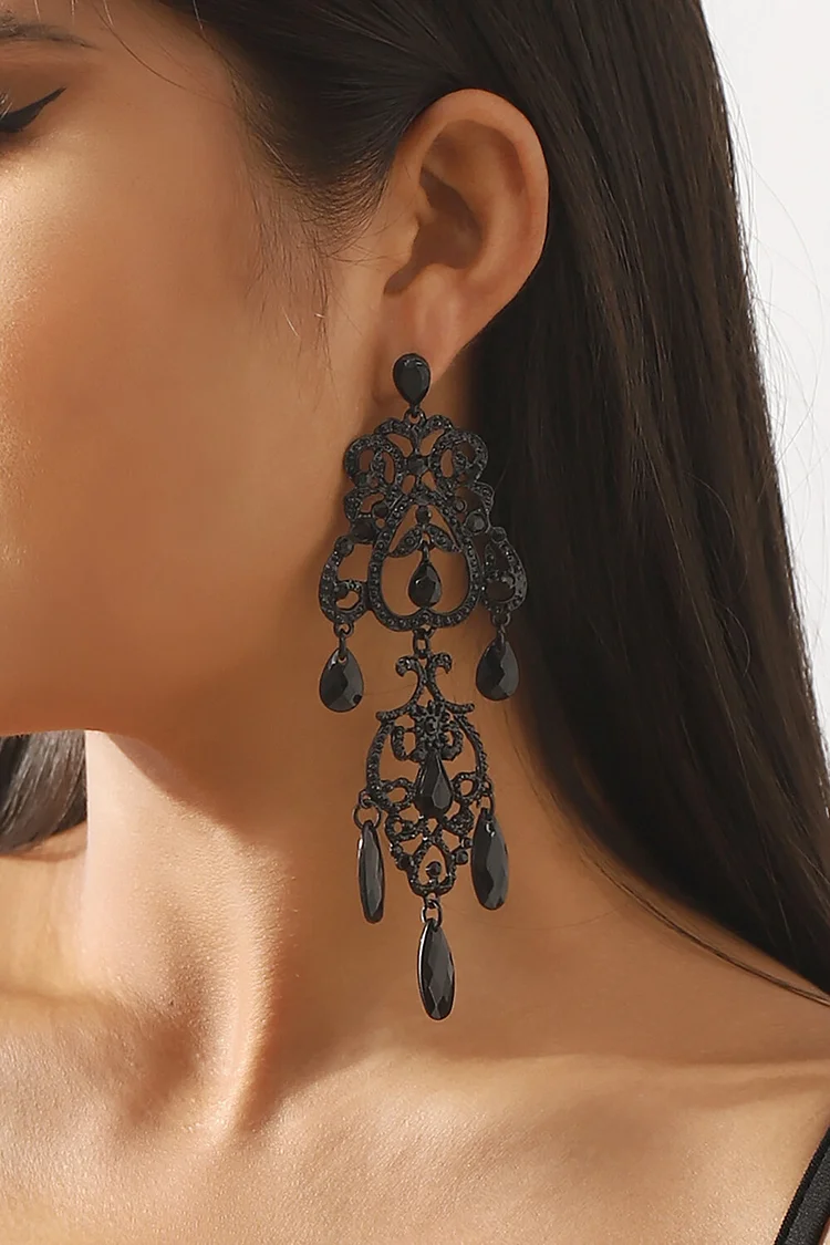 Rhinestone Decor Cutout Baroque Style Retro Dangle Earrings