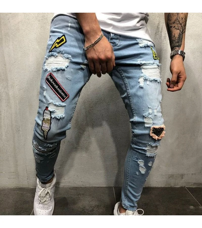 High Street Men Unique Applique Slim Fit Jeans