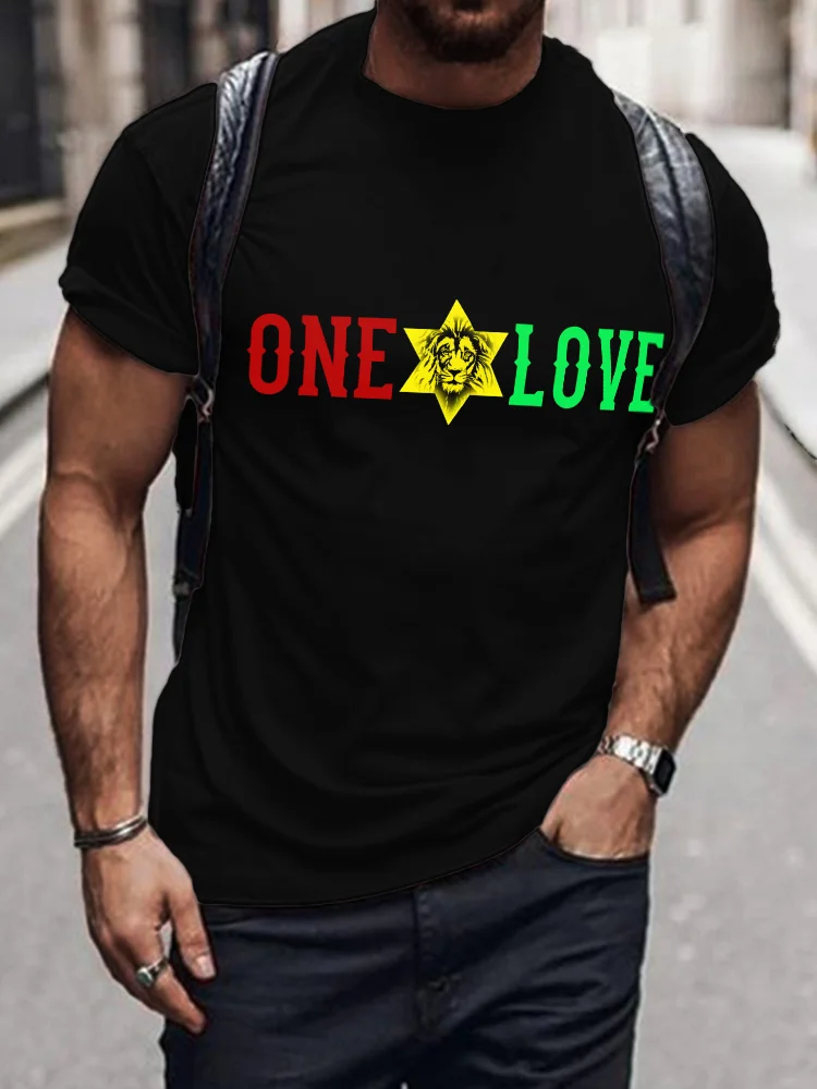 Wearshes Men's One Love Lion Star Reggae Lover T Shirt