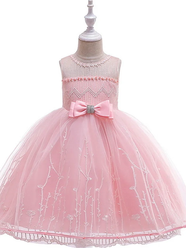 Hellodresses Ball Gown Sleeveless Jewel Neck  Flower Girl Dresses Lace  Tulle  With Bow Embroidery
