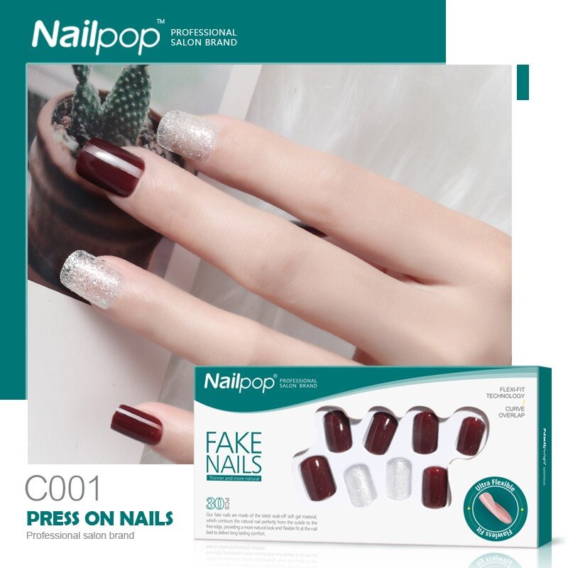 NAILPOP Short False Nails Set Artificial Press on Fake Nails with Designs Reusable Full Cover Wearable Tips Manicure 30pcs/box
