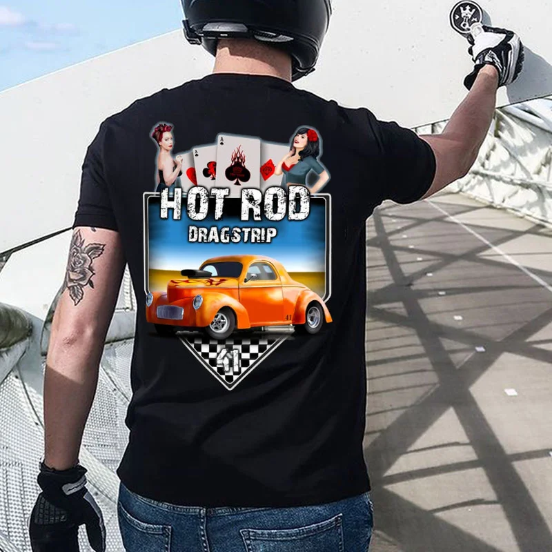 HOT ROD DRAGSTRIP Sexy Lady&Classic Car Print Men's T-shirt