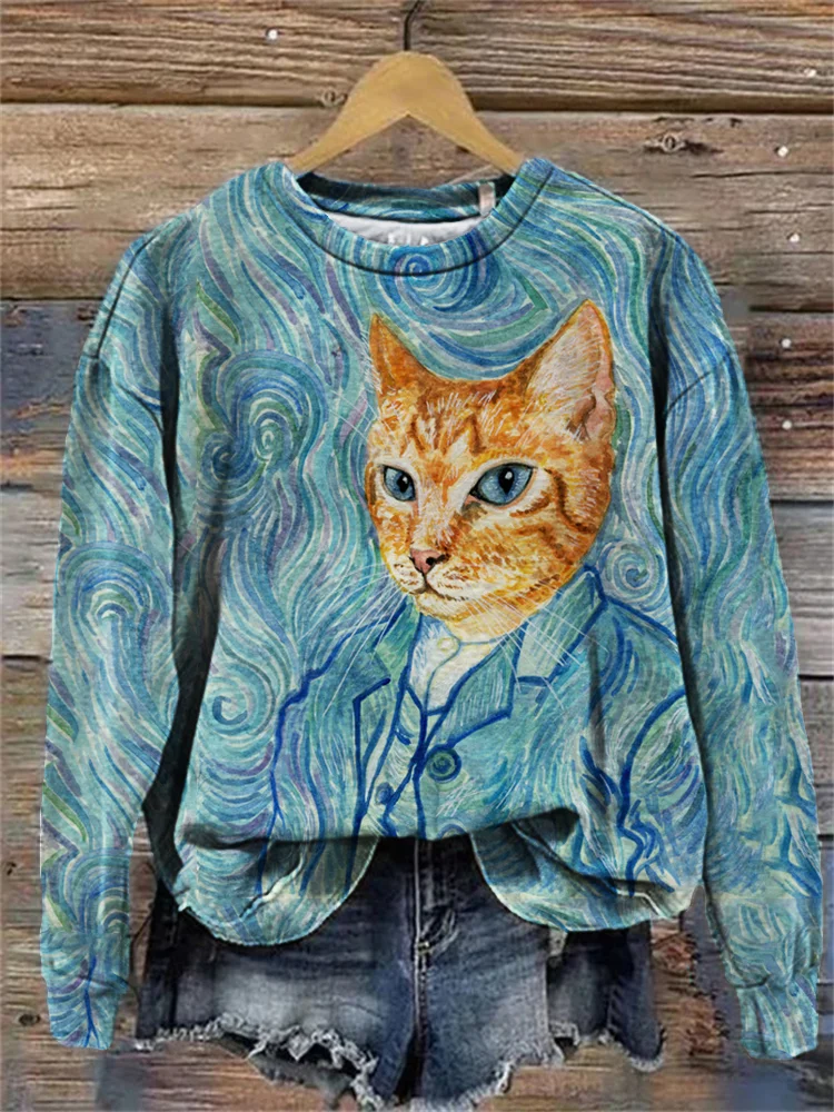Funny Cat Self Portrait Art Sweatshirt