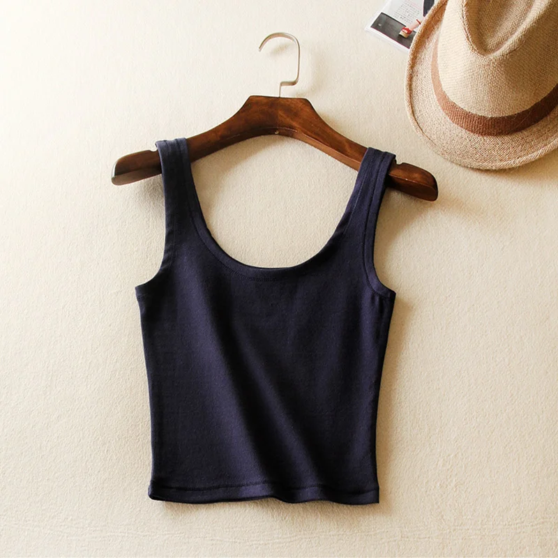 Korean Autumn Womens Short Cropped Cotton Tank Tops New Fall Fashion Ladies' Casual Cotton Crop Tanks