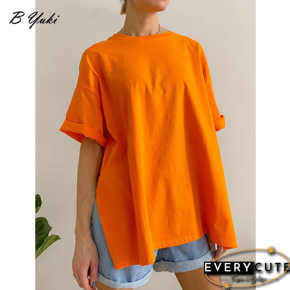 Blessyuki Summer Oversized T Shirt Women New 100% Cotton Soft Casual Chic Tees Female Casual Split Solid Basicharajuku Tops