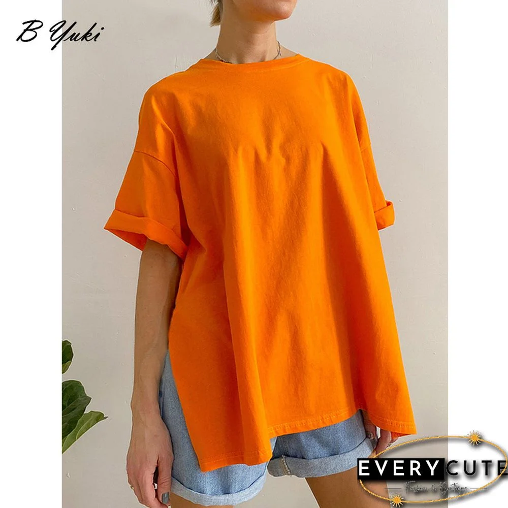 Blessyuki Summer Oversized T Shirt Women New 100% Cotton Soft Casual Chic Tees Female Casual Split Solid Basicharajuku Tops
