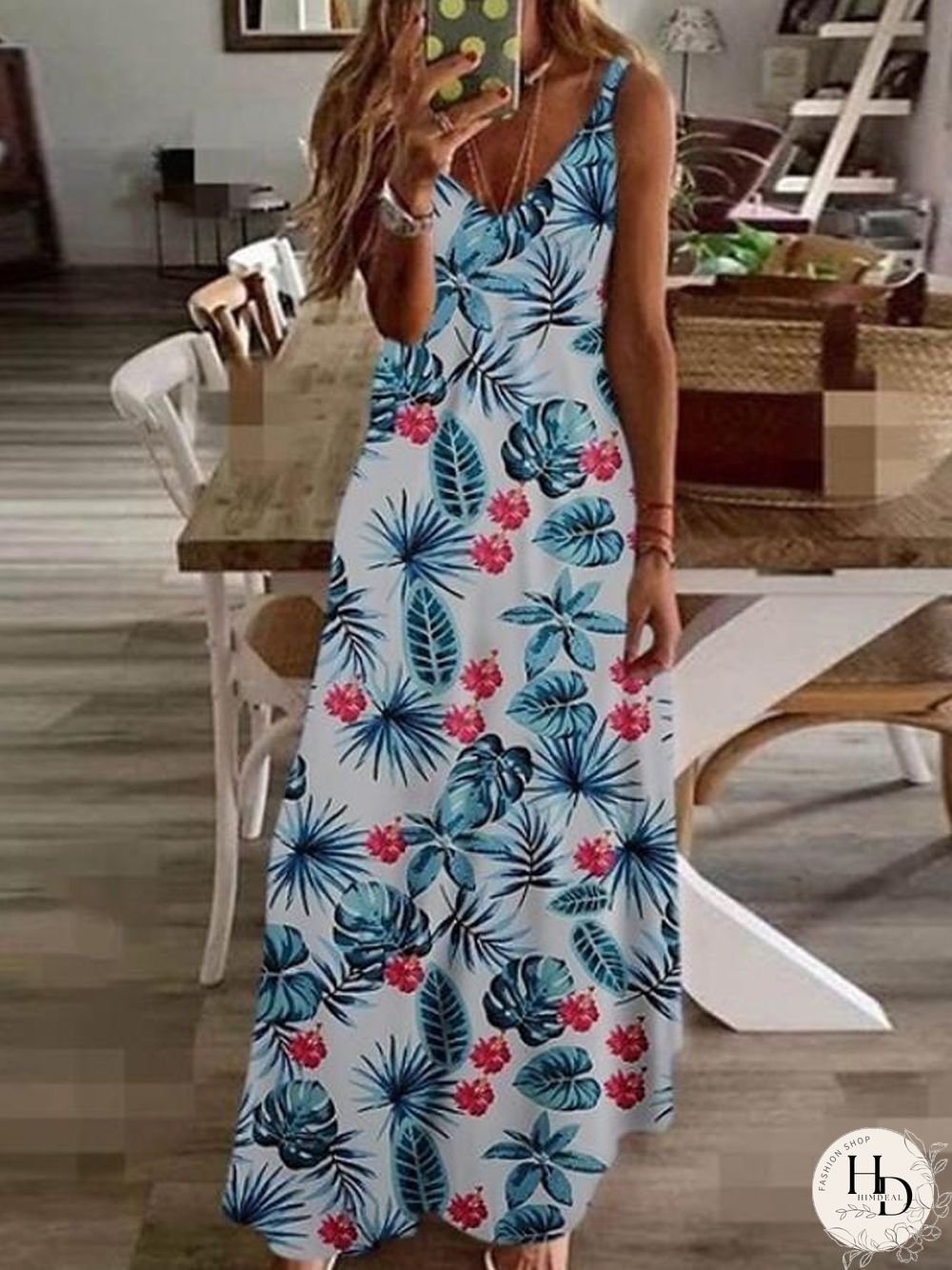 Maxi Long Sleeveless Floral Summer Dress