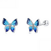 Blue Enamel Butterfly Earrings  925 Sterling Silver 