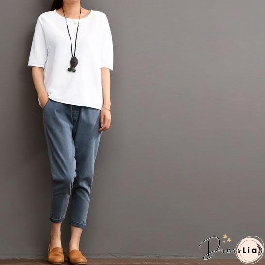 White linen top causal summer blouse women shirt
