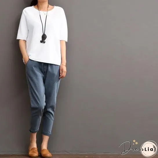 White linen top causal summer blouse women shirt