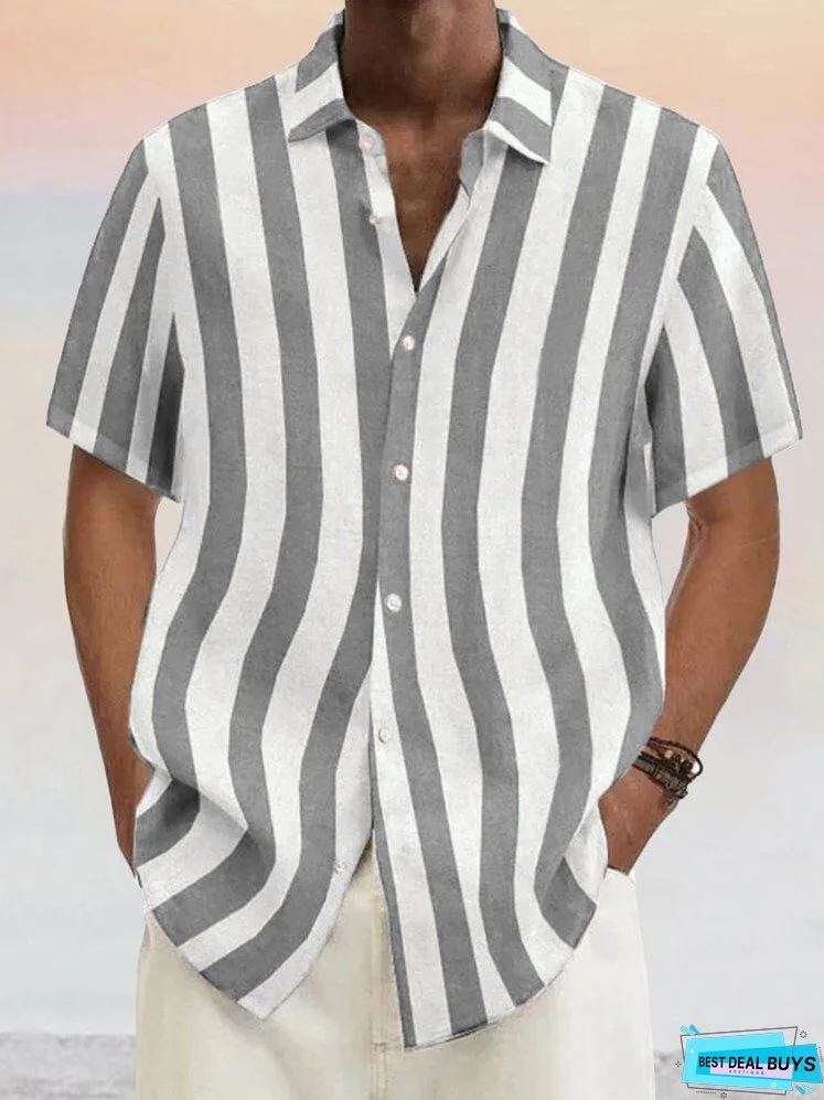 Classic Casual Cotton Linen Stripe Shirt