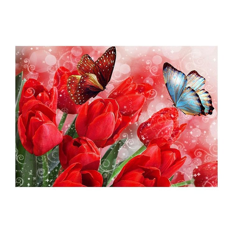 Tulip papillon 5D plein bricolage perceuse ronde diamant peinture Cross Stitch mosaïque Art Craft Accueil Decor broderie Kits couture ensemble