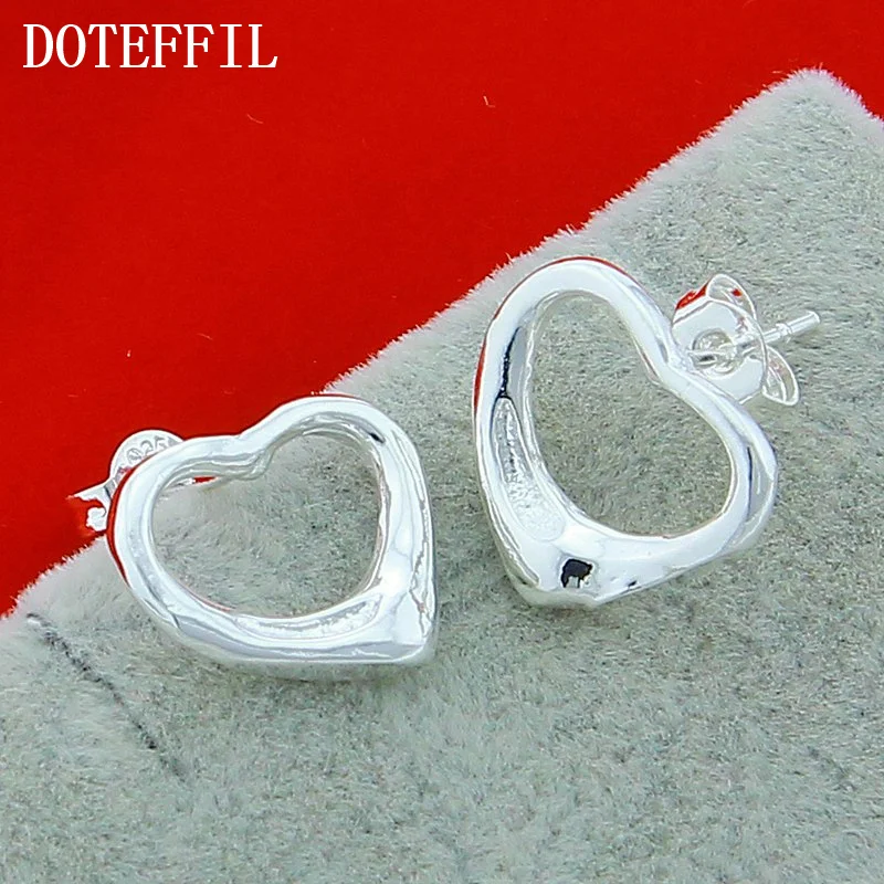 DOTEFFIL 925 Sterling Silver Heart Shape Stud Earrings For Woman Jewelry
