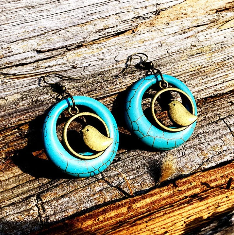 Vintage Bird Nest Turquoise Earrings