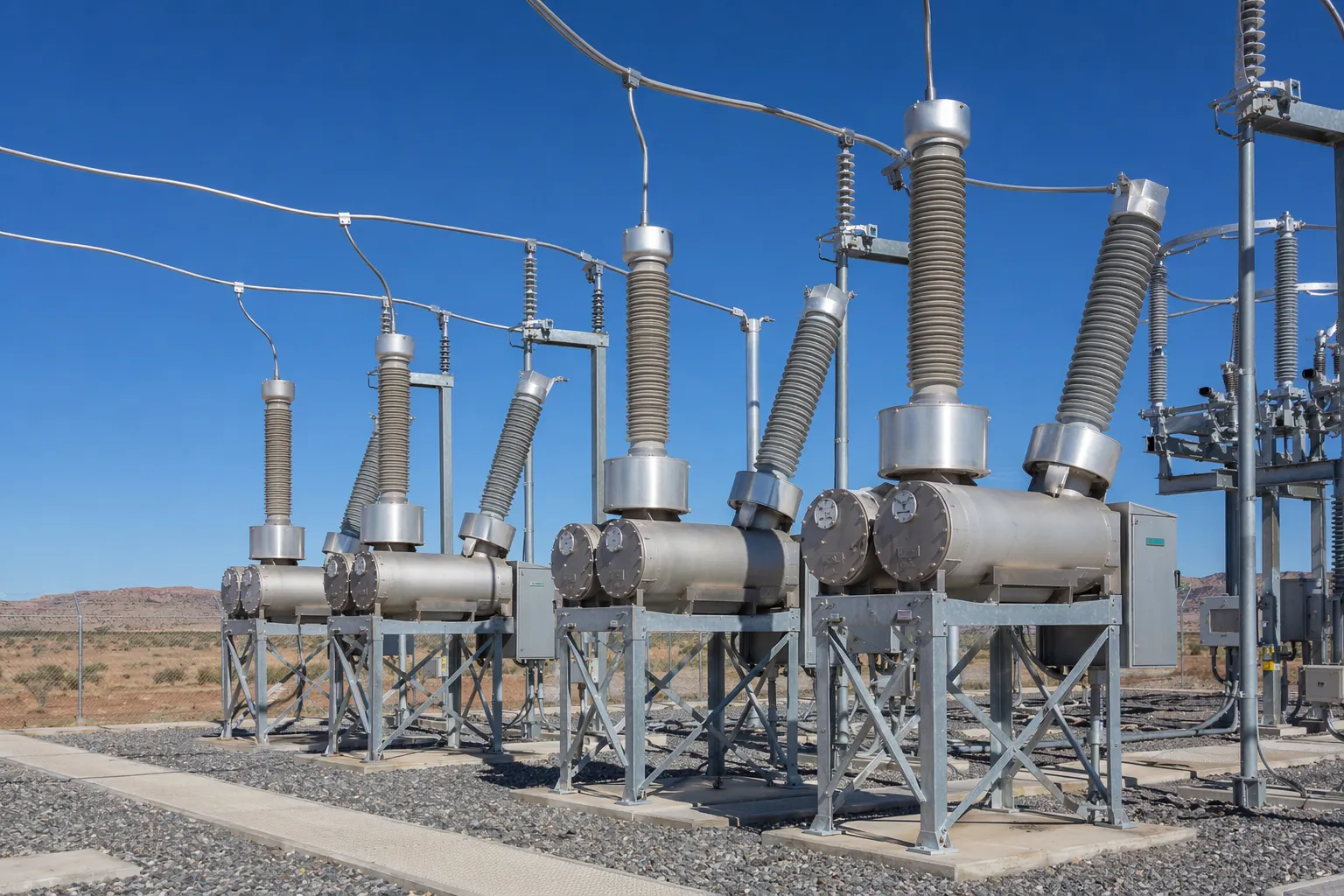 Wide-angle panorama of Australian 330kV transmission substation