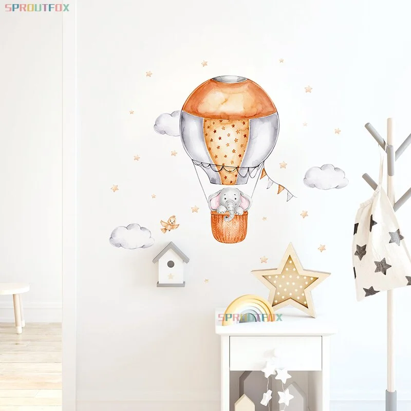 Cartoon Elephant Wall Stickers For Children's Room Modern Decorative Sticker Children Wall Hot Air Balloon Pattern For Kids Room
