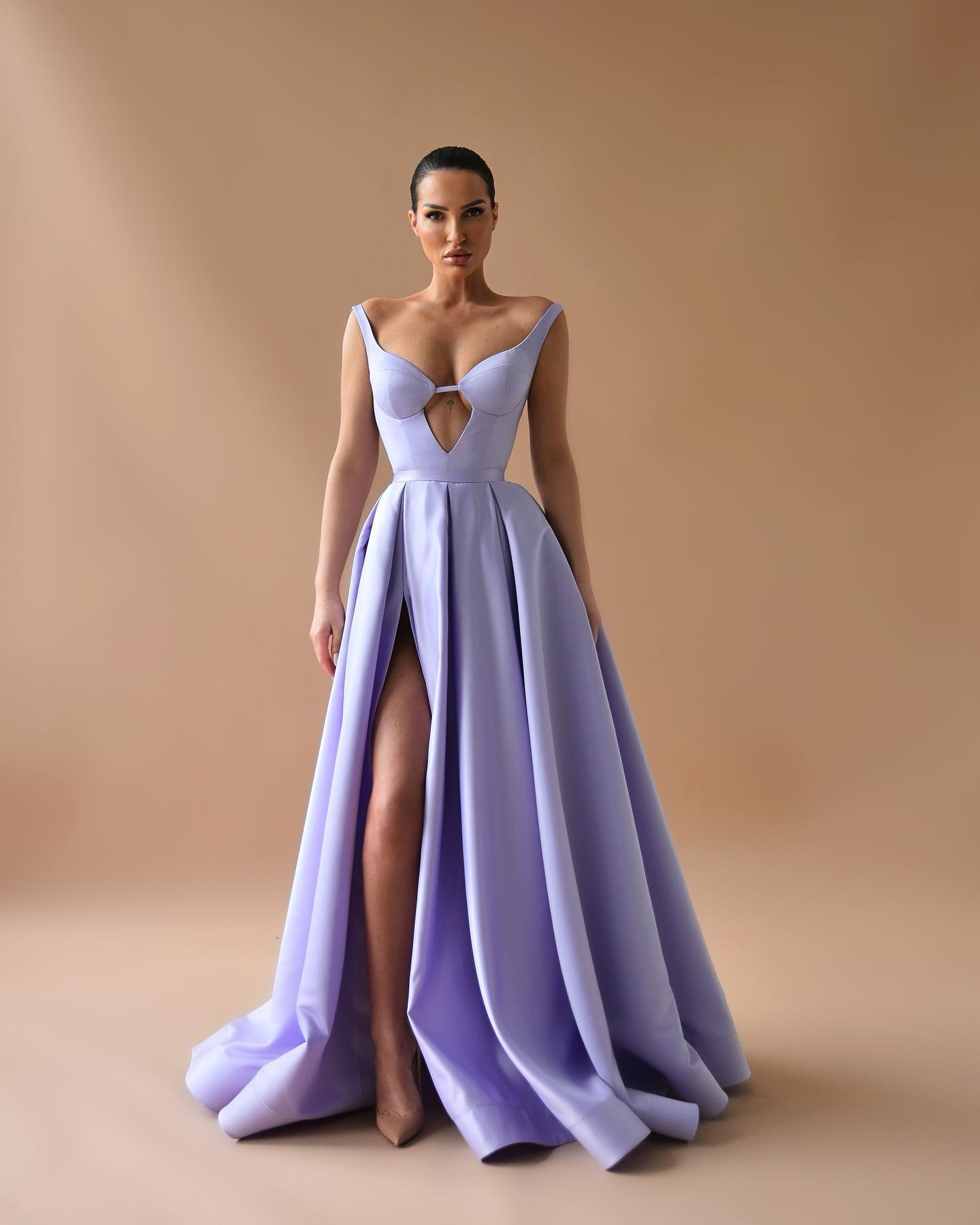 Oknass Lilac Sleeveless Split A Line Party Prom Dress