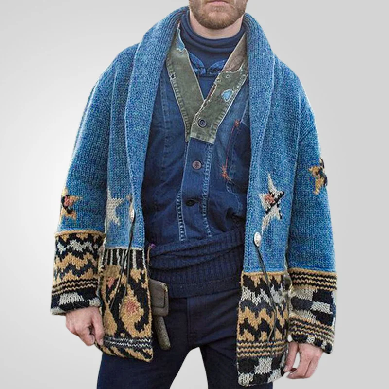 Uveng Uveng Men's Autumn And Winter Jersey Knitted Shirt Collar Long Cardigan Sweater Jacket SY0027