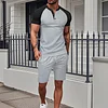 Men's Casual Color-Block Waffle-Knit Short-Sleeve T-Shirt & Shorts Two-Piece Set by Inlyline