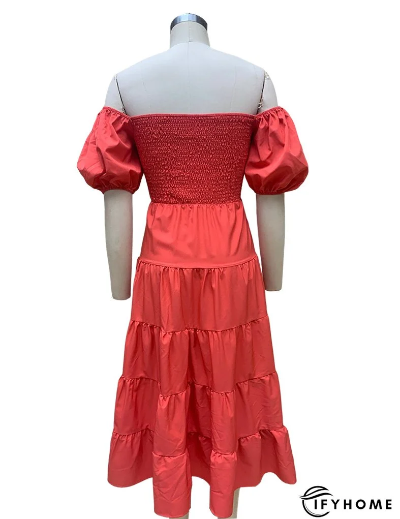Summer Women's Fashion Loose Off Shoulder Puff Sleeve A-Line Midi Dress | IFYHOME