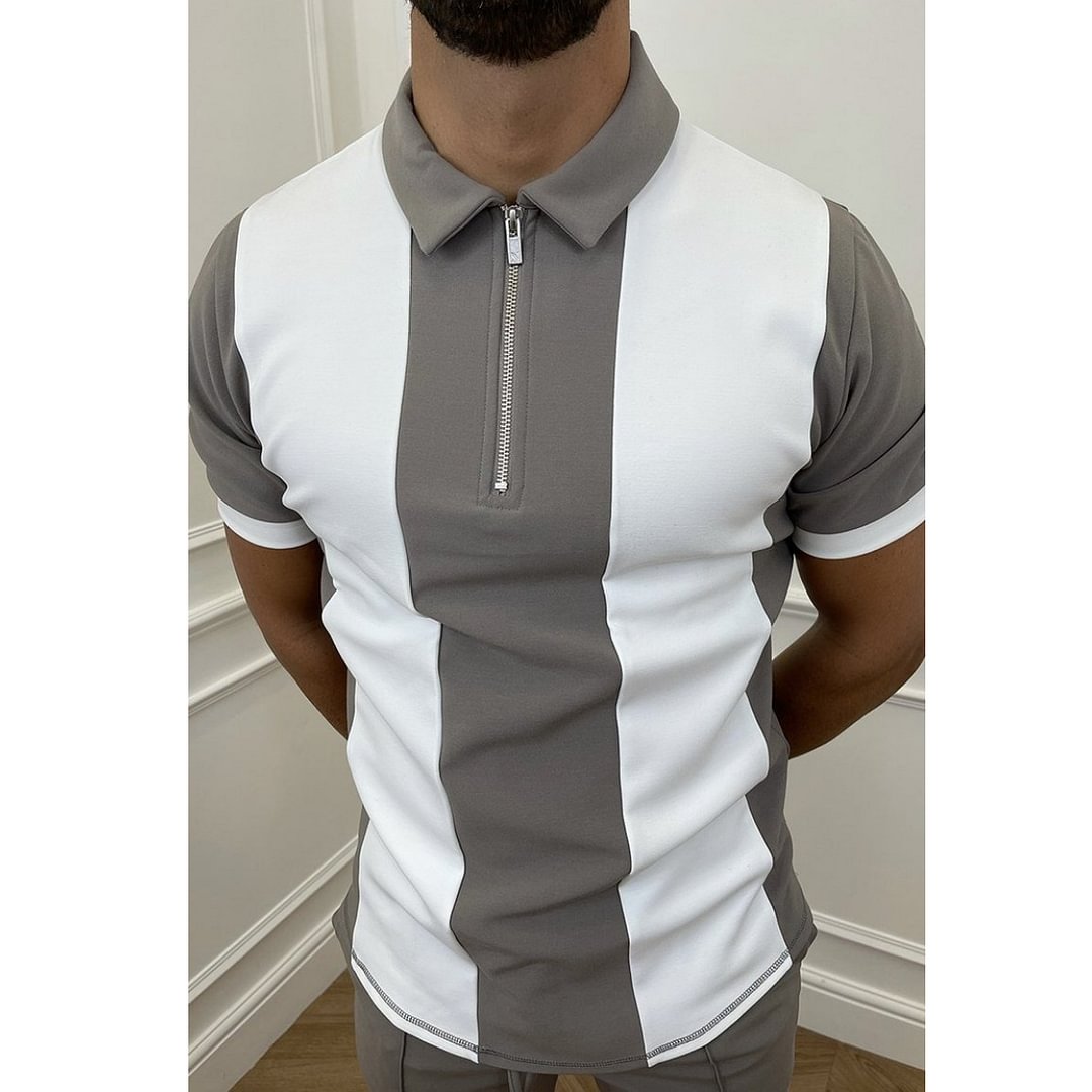 Contrasting Short Sleeve Polo Shirt-Compassnice®
