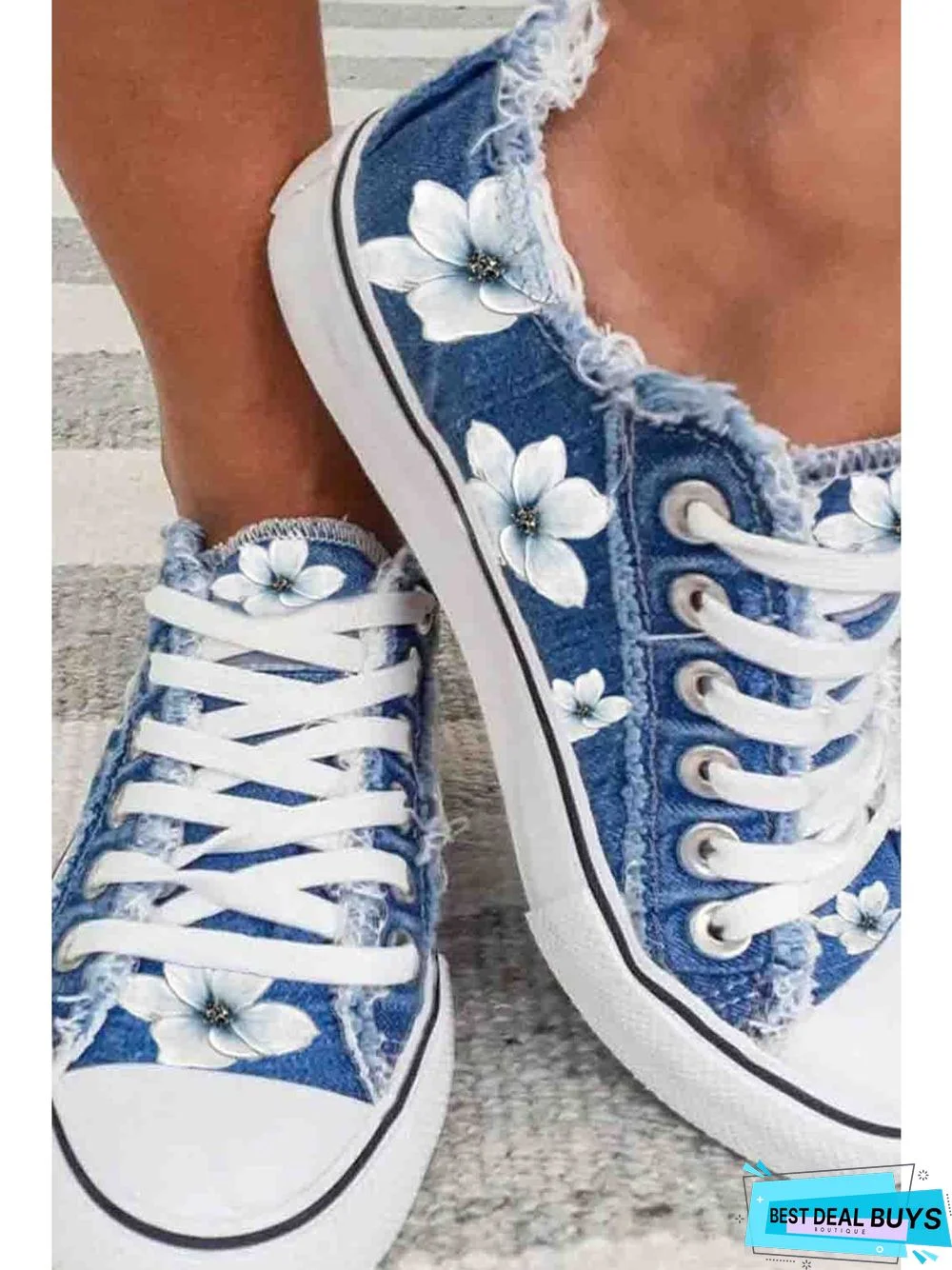 Women's Lily Graphic Print Denim Lace-Up Sneakers