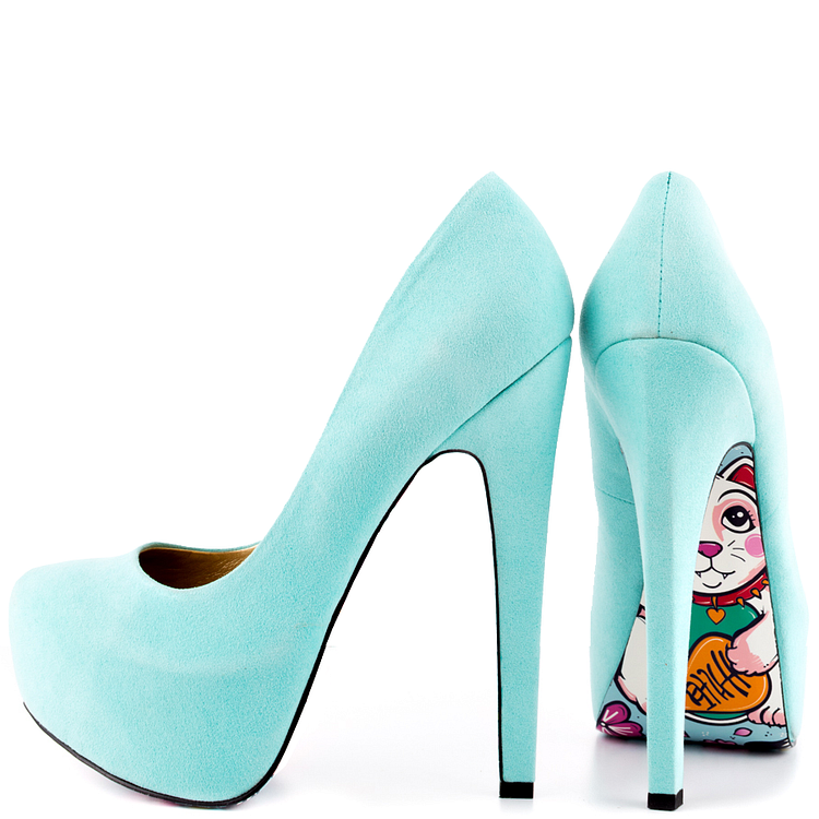 Cyan Floral Print Almond Toe Platform Stiletto Heels Vdcoo