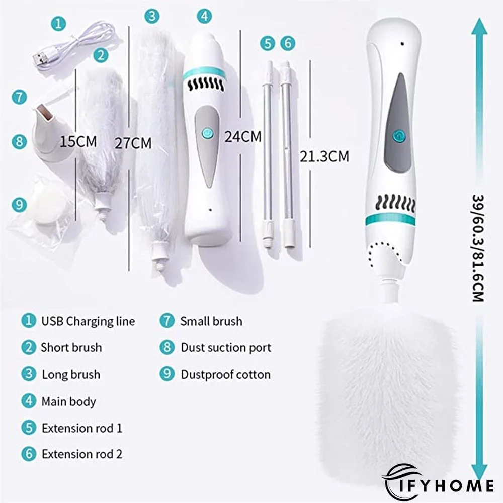 Electric Spin Duster, 360° Spin Dust Duster, USB Rechargeable Dirt Brush Dust with Extendable Pole for Furniture | IFYHOME