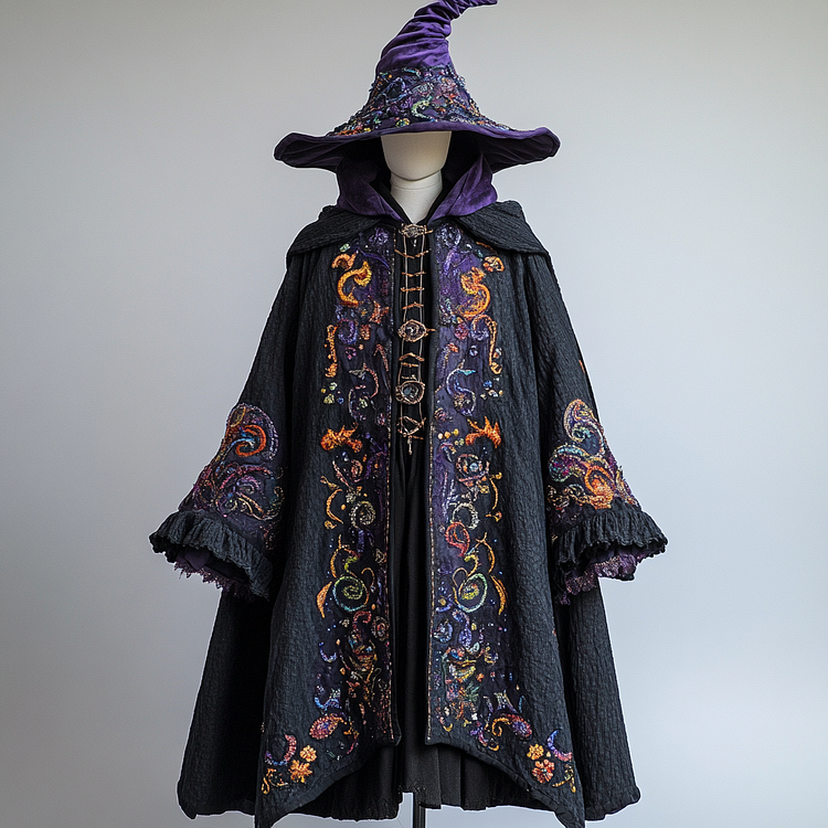 Embroidered wizard Cape and embroidered wizard hat set b6d1