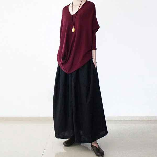 Red drapping knit sweater top oversized sweaters knitted pullover