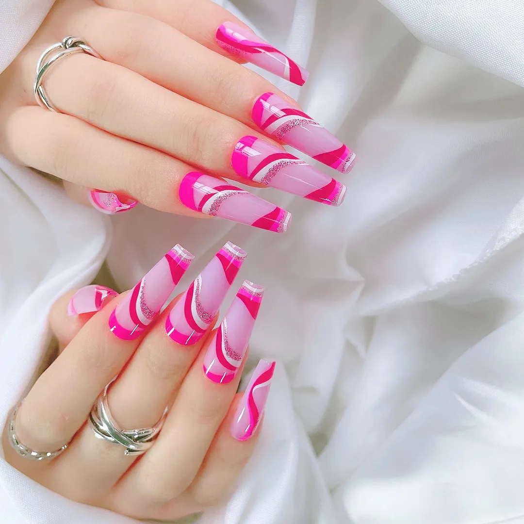 24pcs Long Coffin False Nails Wearable Ballerina Fake Nails Orange gradient gold foil nails Full Cover Nail Tips Press On Nails-Nail Inspo