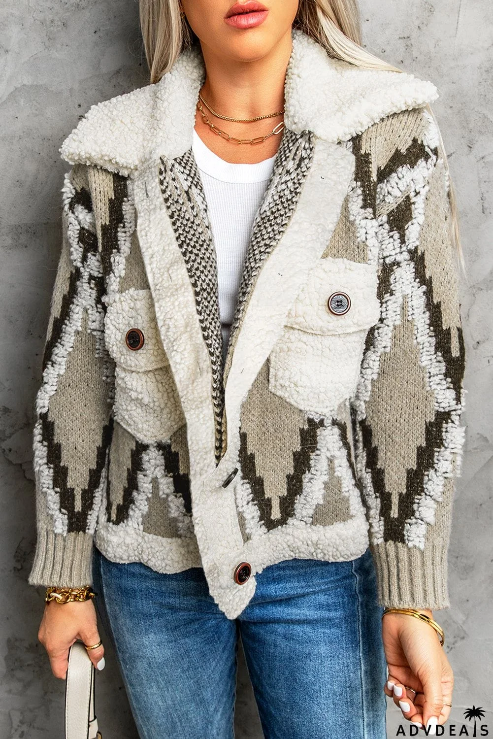 Diamond Sherpa Cardigan Sweater