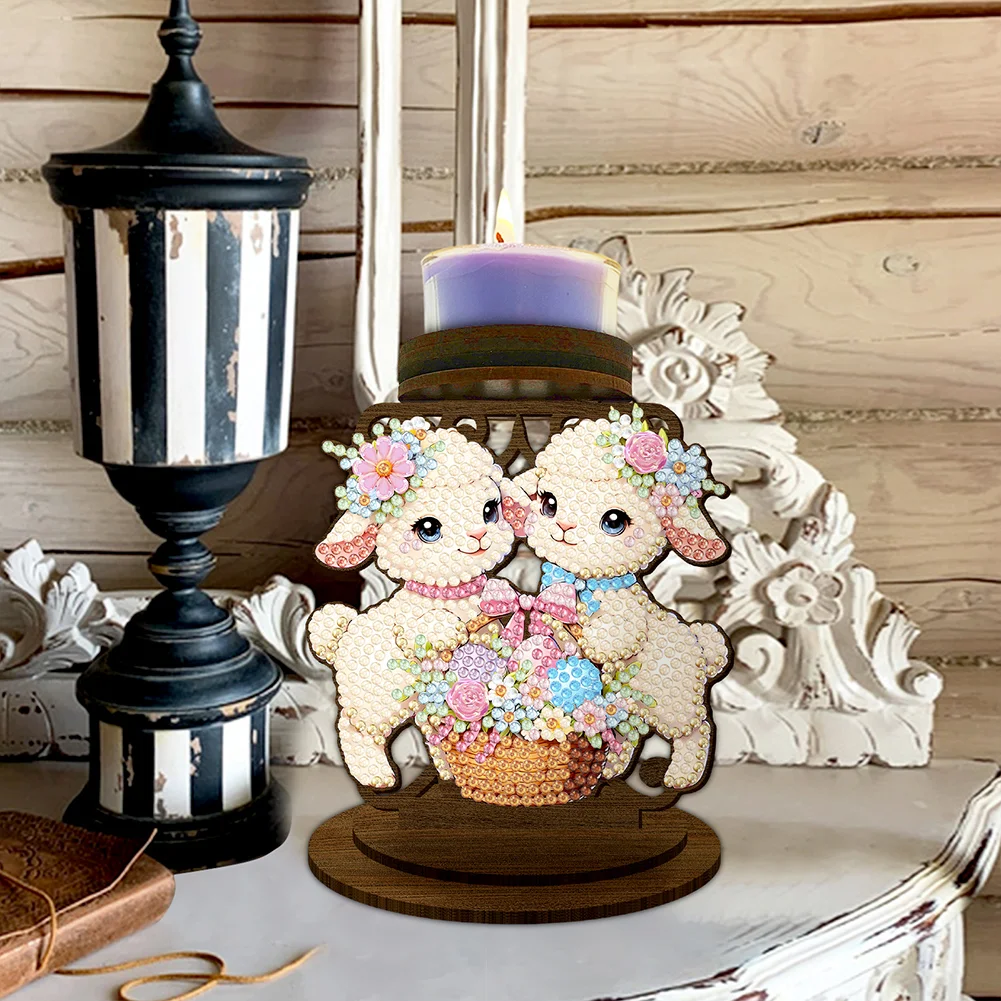 Easter Egg Lamb 5D DIY Diamond Painting Candle Holder Ornaments for Art Crafts