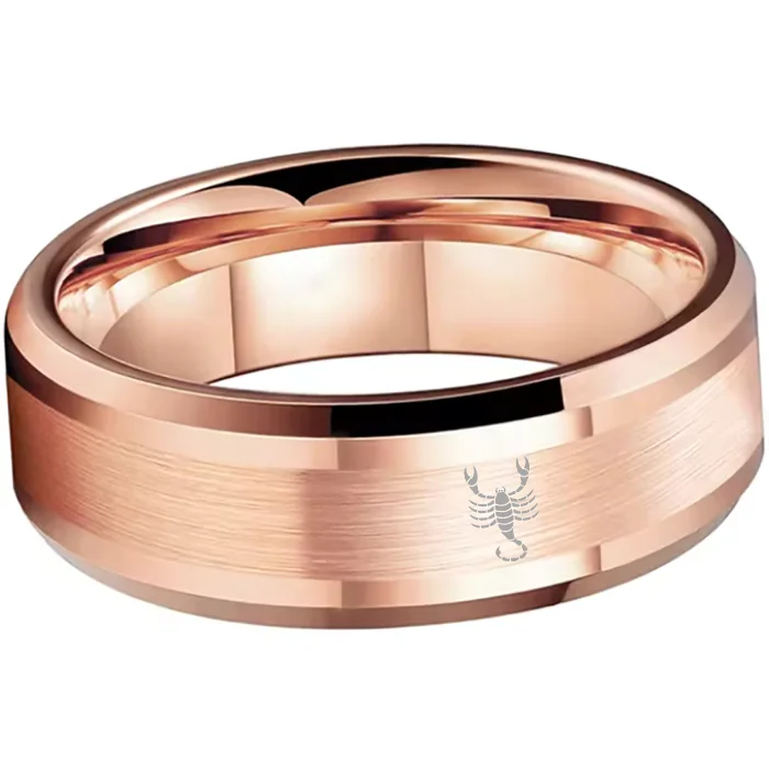 Rose Gold Scorpio Tungsten Wedding Rings Beveled Edges Rose Gold Laser Etched Couple Tungsten Carbide Ring 4MM 6MM 8MM Width